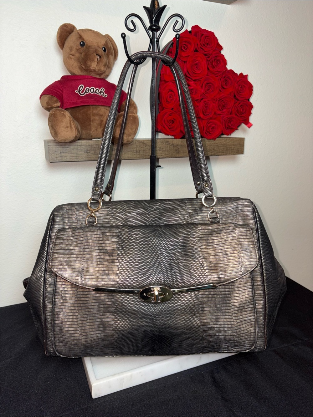 Coach Snake Skin Embossed Textured Metallic  Women’s Satchel Bag